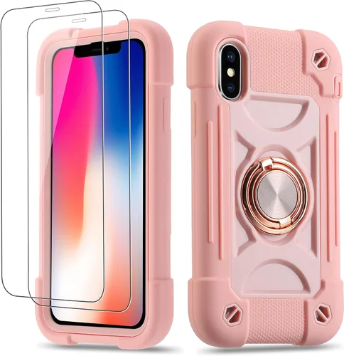 Vista 91 de Funda para iPhone Se3/iPhone Se2, iPhone 6/6S, iPhone 7/iPhone 8 de 4.7 pulgadas con soporte de anillo, con 2 protectores de pantalla resistentes