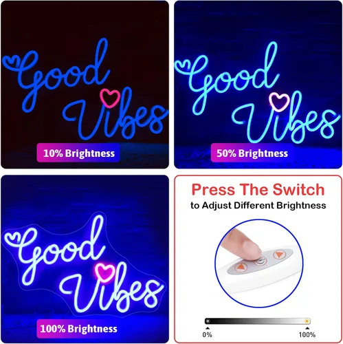 Vista 5 de Good Vibes - Letrero de neón para decoración de pared, regulable, alimentado por USB, luz de neón LED Good Vibes para fiesta y regalo