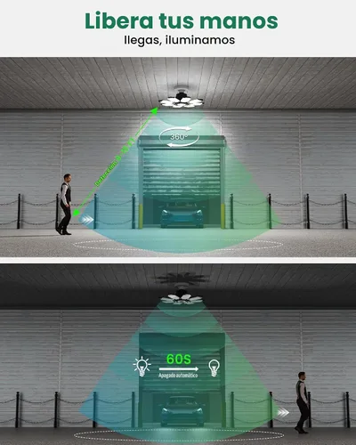 Vista 2 de Luz de garaje con sensor de movimiento, 25000 lm 250 W, luz LED de techo para garaje activada por movimiento, con sensor de movimiento