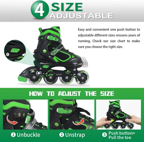 Vista 37 de MammyGol Patines en línea ajustables para niños y niñas, patines con ruedas iluminadas de 4 a 16 años