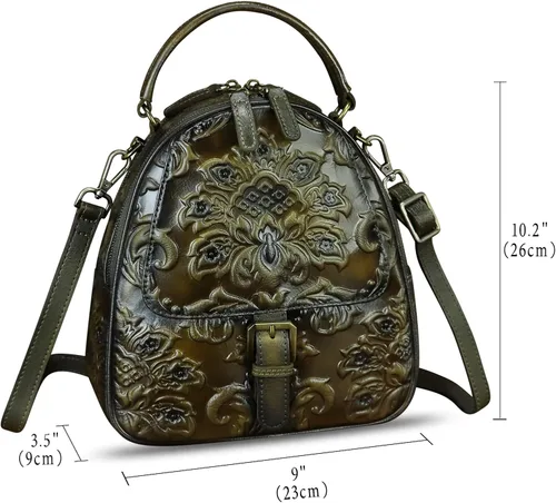Vista 5 de Bolso bandolera de cuero genuino para mujer, bolso cruzado en relieve, bolso cruzado con asa superior, mochila convertible hecha a mano