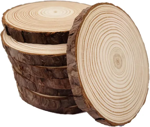 Vista 7 de Discos redondos naturales, rebanadas de madera rústica, 4 piezas de 8.2-9 pulgadas, kit de madera sin terminar, círculos para manualidades