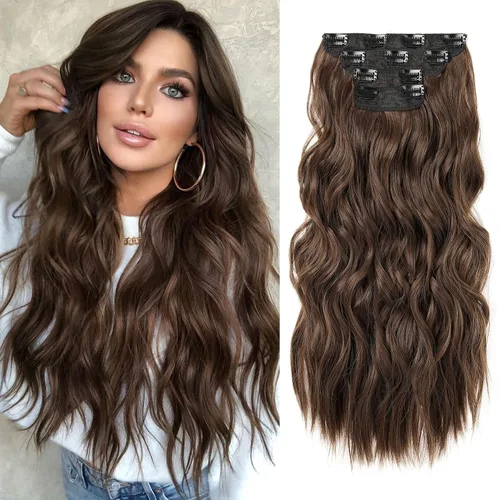 Vista 22 de REECHO Extensiones de cabello, 4 piezas, extensiones de cabello con clip HE001, extensiones de cabello sintéticas naturales y suaves para mujer
