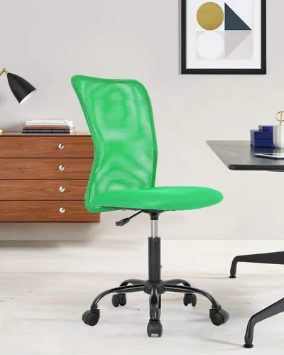 Vista 6 de Silla de oficina ergonómica de malla con soporte lumbar, altura ajustable, giratoria, para mujeres y hombres, sin brazos, diseño moderno, verde