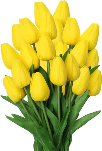Vista 20 de 24 tulipanes rosas – Flores artificiales – Tulipanes artificiales de 13.5 pulgadas para el día de la madre, jarrón, centros de mesa, hogar, ramo