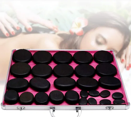 Vista 8 de SHZICMY Hot Stones - Juego de masaje, 16 piedras calientes de basalto con kit de calentador para spa profesional o en casa, relajación, curación