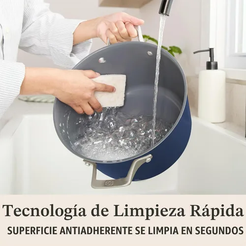 Vista 2 de Calphalon® Premier Horno holandés antiadherente de cerámica de 7 qt. con tapa, Azul medianoche