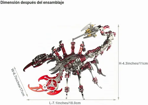 Vista 3 de Rompecabezas de metal 3D rojo escorpión para adultos, kits de modelo de metal 3D coloridos para construir con herramienta, kits