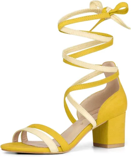 Vista 16 de Allegra K Sandalias con cordones y tacón de bloque de color con punta Beige