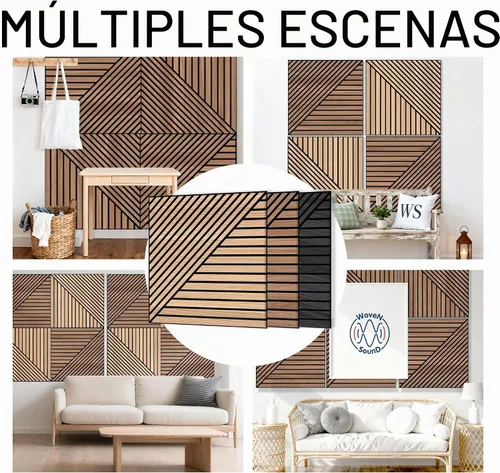 Vista 6 de WoveN SounD Paneles de pared acústicos, teca, paquete de 8, 23.6 x 23.6 pulgadas