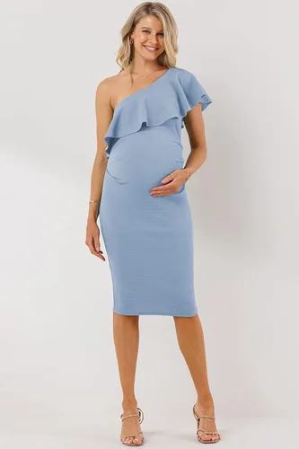 Vista 5 de LaClef Vestido de maternidad con volantes y un hombro fruncido lateral para mujer