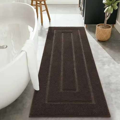 Vista 33 de HOMORE Alfombra de baño negra de 24 x 17 pulgadas, suave y absorbente, alfombra de baño pequeña, alfombra de baño lavable antideslizante para bañera