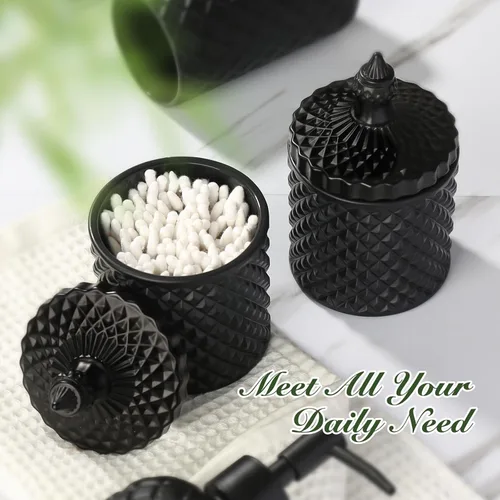 Vista 4 de RYTOXILO Juego de accesorios de baño negro mate, paquete de 4 juegos de accesorios de baño negros, dispensador de jabón de vidrio de diamante
