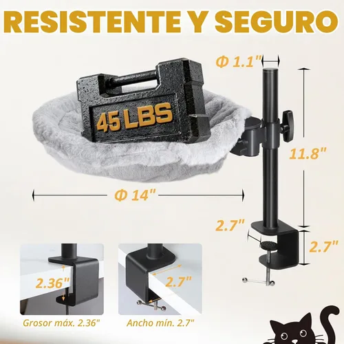 Vista 4 de Topmart Cama de escritorio para gatos con rotación de 360° y altura