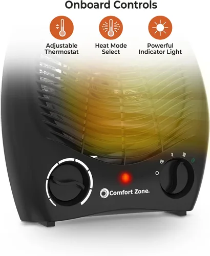 Vista 2 de Comfort Zone Calentador de Espacio Portátil Eléctrico de Ventilador Forzado con Termostato Ajustable, Sensor de Sobrecalentamiento, Interruptor