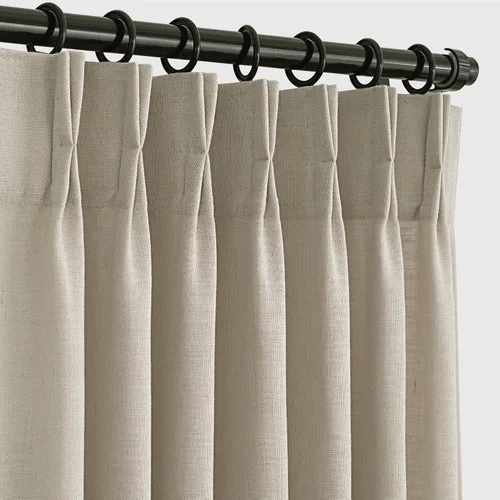 Vista 62 de Cortinas de lino de 63 pulgadas, juego de 2 paneles para sala de estar, beige natural, cortinas con pliegues pellizco entrenadas con memoria