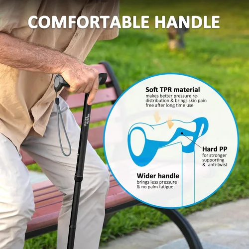 Vista 4 de HEALTHBAZAAR - Bastón para hombres y mujeres - Bastón giratorio que se sostiene solo, bastones plegables ajustables para adultos y personas mayores