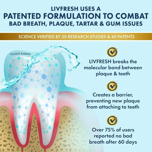 Vista 3 de LIVFRESH Enjuague bucal, clínicamente probado, 163% mejor control del sarro, 114% mejor salud de las encías, 72% mejor reducción de placa, 38% mejor
