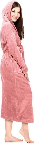 Vista 3 de NY Threads - Bata de baño de vellón con capucha para mujer, larga y afelpada