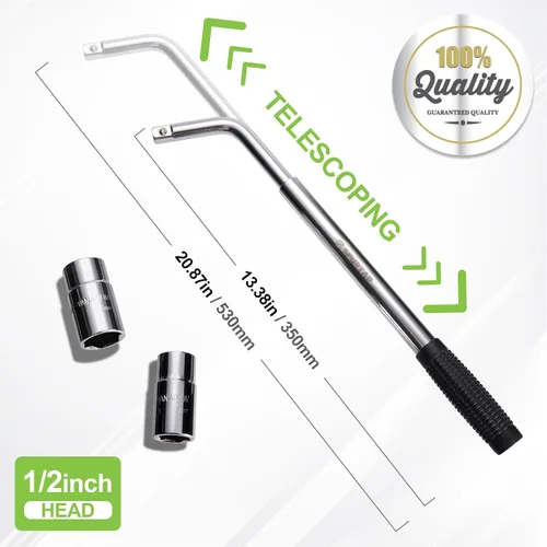 Vista 3 de Spurtar Llave de rueda telescópica extensible con abrazadera de rueda, llave de tuerca de rueda, herramientas de reparación de neumáticos, removedor