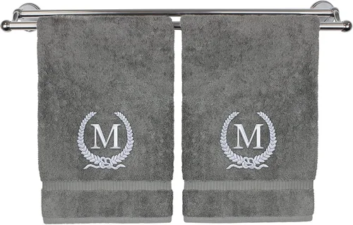 Vista 187 de Toalla de mano con monograma, regalo personalizado, 16 x 30 pulgadas, letra blanca bordada con diseño de corona en toalla negra, extra absorbente
