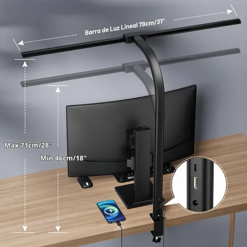 Vista 5 de Lámpara de escritorio, Lámparas de escritorio LED para oficina en casa, Lámpara de arquitecto para cuidado de los ojos para escritorio