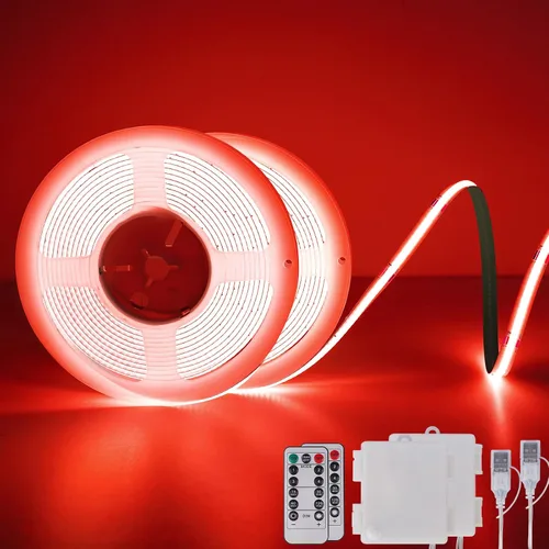 Vista 11 de OMIKA Tira de luces LED COB RGB de 6.6 pies, funciona con pilas, control remoto, regulable, cambio de color, tira de luces LED de batería, cortables