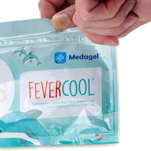 Vista 5 de Medagel FeverCool Patches - Parches refrescantes para aliviar la fiebre, la migraña y el dolor de cabeza Fabricado en los Estados Unidos
