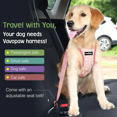 Vista 8 de VavoPaw Cinturón de Seguridad para Perros, Chaleco de Seguridad Arnés para Perros para Automóvil con Hebilla Ajustable Cinturón de Seguridad