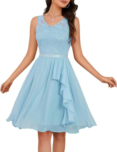 Vista 9 de Meetjen Vestidos de cóctel para mujer 2025 con dobladillo tipo pañuelo, encaje, formal, para invitada de boda, dama de honor, elegante, para Negro