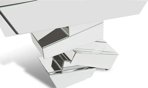 Vista 6 de ZURI Muebles de Naxos moderna mesa de consola con acabado de cristal con diseño geométrico agudo