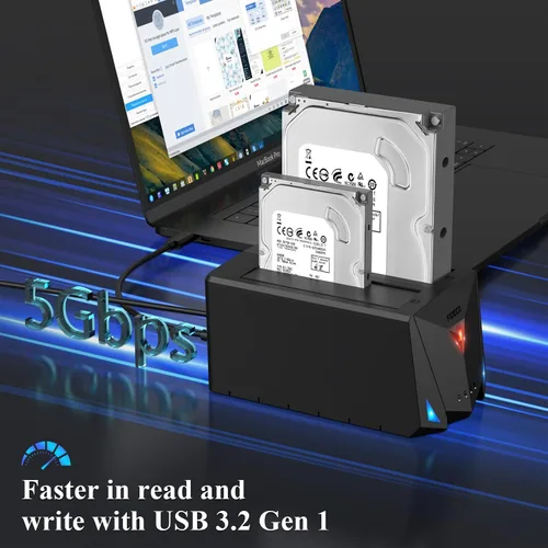Vista 2 de FIDECO Estación de acoplamiento USB 3.2 Gen 1 a disco duro, base de disco duro para 2.5 o 3.5 pulgadas SATA I/II/III HDD SSD con duplicador de disco