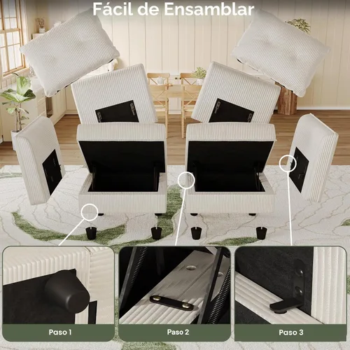 Vista 7 de LLappuil Sofá seccional modular con asientos de almacenamiento, sofá seccional convertible modular en forma de U de pana para sala de estar, sofá