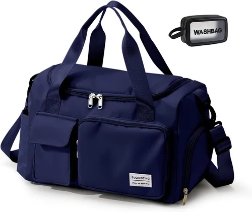 Vista 10 de Bolsa de Gimnasio Pequeña para Mujer, Bolsa de Lona de Viaje, Bolsa de Fin de Semana con Compartimento para Zapatos