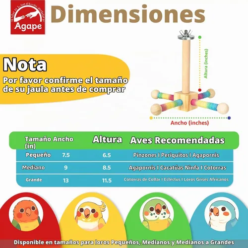Vista 4 de Agape Soporte giratorio de 360° para perca de pájaro, juguete de ejercicio