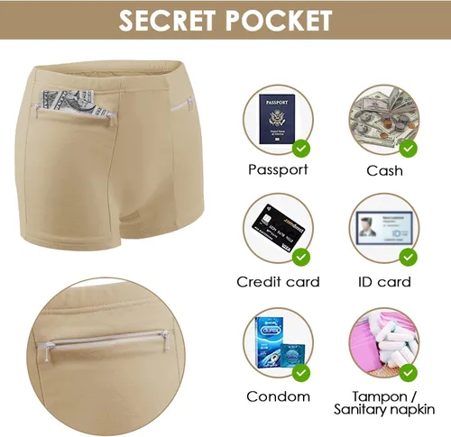 Vista 4 de Women's Underwear with Secret Pocket Panties, 2 Packs Anti Pickpocket Travel Boxers (Nude)