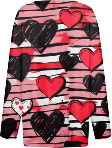 Vista 3 de FlekmanArt Sudadera para mujer, de manga larga, con botones, para el día de San Valentín, estampado en V Nevk, sudaderas casuales sueltas