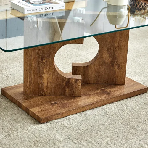 Vista 4 de Mesas de centro de cristal para sala de estar, mesa central rectangular moderna de 47.2 pulgadas, mesa de cóctel minimalista con parte superior