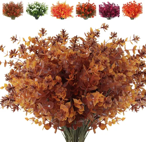 Vista 61 de RECUTMS - Flores artificiales, 12 plantas sintéticas para exteriores, resisten rayos ultravioleta, arbustos para interiores y exteriores, maceta