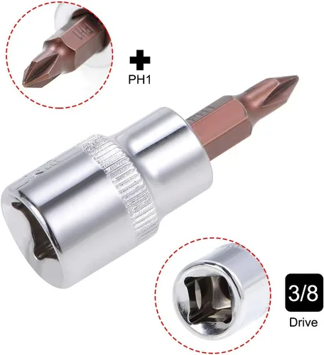 Vista 3 de uxcell 3/8" Drive x PH1 Phillips Bit Socket, S2 Brocas de acero, CR-V Sockets 1.890 in Longitud (solo para uso manual), 3 piezas
