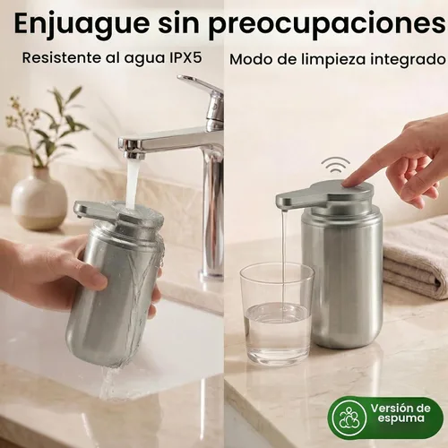Vista 8 de GentleJet WaveJet - Dispensador automático de jabón espumoso con sensor sin contacto, USB-C recargable, acero inoxidable 304, IPX5 resistente al