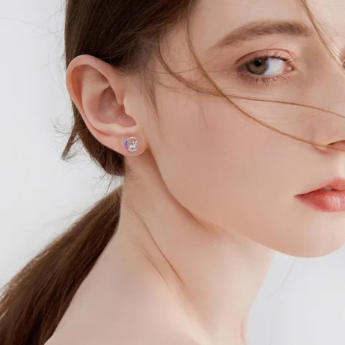 Vista 5 de YFN Aretes de tuerca de plata de ley con diseño de luna y animales lindos para mujeres y niñas