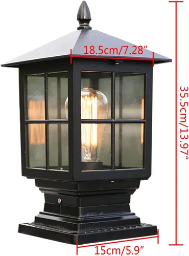 Vista 7 de Luz de poste al aire libre, Lámpara de poste de lámpara, Faroles de poste impermeables exteriores, Iluminación de cubierta de poste de valla