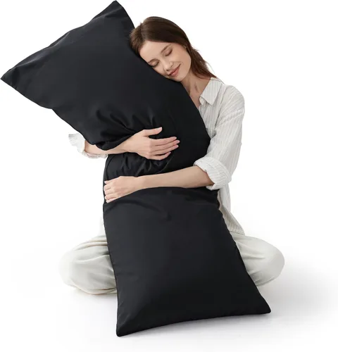 Vista 18 de Bedsure Fundas de almohada de tamaño estándar, fundas de almohada refrescantes, rayón derivado de bambú, color gris oscuro, juego de 2, fundas
