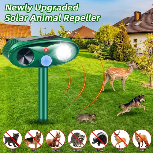 Vista 3 de Paquete de 4 repelentes solares de animales, repelente ultrasónico para gatos al aire libre para mantener alejados a los gatos, repelente sónico