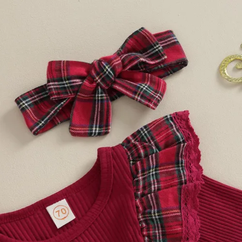 Vista 4 de Mubineo Conjunto de mameluco de Navidad para bebé niña con volantes para otoño e invierno