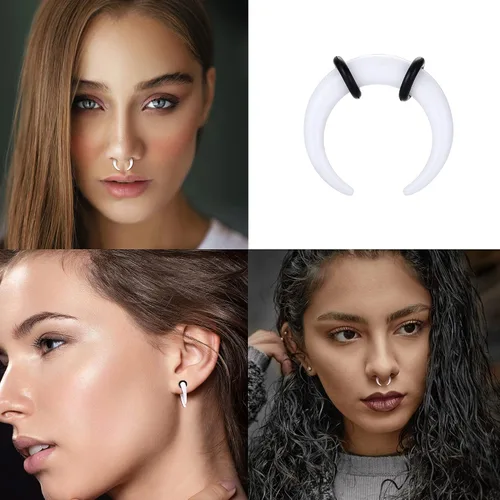 Vista 5 de LOLIAS 16G-6G Septum Pincher Tapers Septum Rings Acrylic Stainless Steel Internally Threaded Spike Horseshoe Barbells Septum Pincher Nose Ear