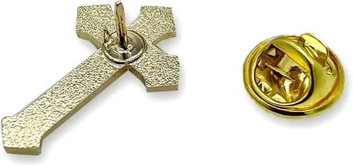Vista 5 de PINVANA Pin de solapa de cruz religiosa esmalte dorado con diamantes de imitación