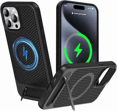 Vista 43 de Funda magnética de disipación de calor para iPhone 13 Pro Max, para MagSafe, protección contra caídas Coolingf, funda con función atril ajustable