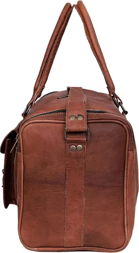 Vista 6 de Bolsa de lona de cuero genuino de 22 y 24 pulgadas Bolsa de cuero para viajes durante la noche Bolsa de deporte para gimnasio para hombres